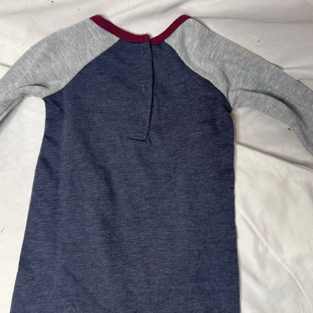 Baby Essentials Gray and Blue Kids One Piece with Turkey Design. Size 9 Months.